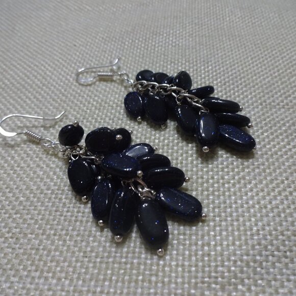 Beautiful BLUE SUNSTONE Waterfall Handmade Sterling 925 Dangle Earrings #533C - Picture 1 of 3